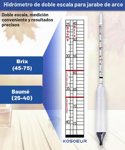 Vista 4 de Kit de taza de prueba de hidrómetro de jarabe de arce, hidrómetro de savia de arce con equipo de jarabe de arce de acero inoxidable, hidrómetro
