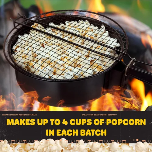 Vista 3 de Great Northern Popcorn Popper - Máquina de palomitas de maíz a la antigua con mango extendido - Equipo de campamento (negro)