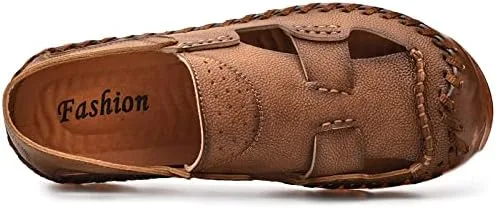 Vista 4 de Sandalias de cuero para hombre con punta cerrada para hombre transpirables zapatos de verano para pescador chanclas para hombre color marrón negro