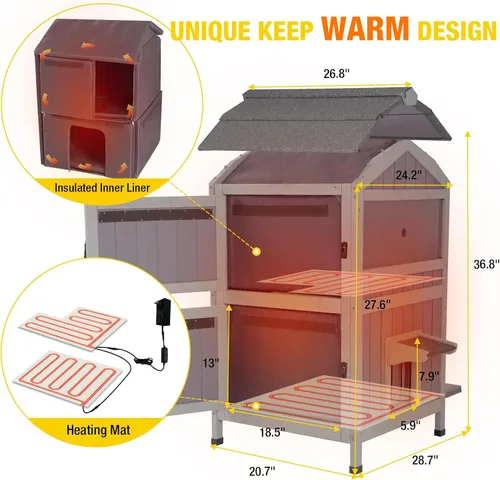 Vista 6 de Aivituvin Casa para gatos climatizada para gatos exteriores, resistente a la intemperie y aislada, casa para gatos con alfombrilla térmica, refugio