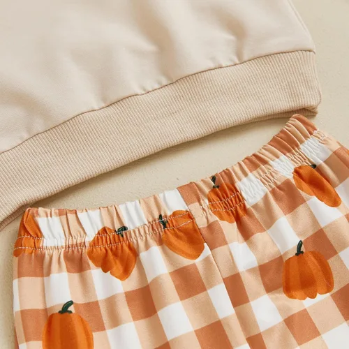 Vista 52 de Traje de Halloween para bebé niña, manga larga, cuello redondo, letras de fantasma, parte superior con estampado de fantasma, parte inferior