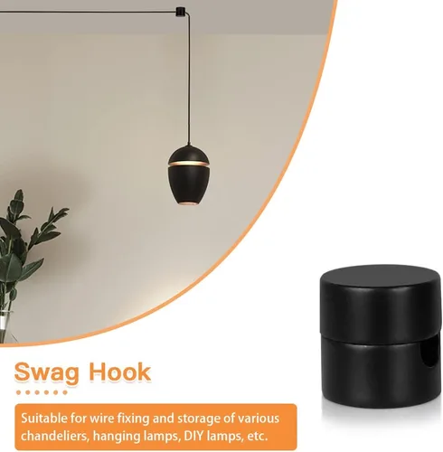 Vista 5 de Paquete de 3 Ganchos de Metal Swag para Luces Colgantes de Techo, Gancho de Luz Colgante para Lámpara, Ganchos de Techo Negros, Ganchos de Pared