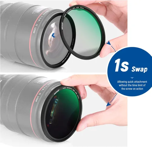 Vista 3 de NEEWER Kit de filtro magnético de lente ND de 2.165 in, filtro ND4 ND8 ND64 ND1000 con anillo adaptador magnético y bolsa de filtro, vidrio óptico