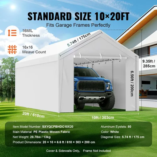 Vista 70 de VEVOR Cobertizo Tienda de Almacenamiento Exterior Portátil Resistente de 6 x 8 x 7 pies, Refugio de Cochera Garaje Impermeable con Puerta Enrollable