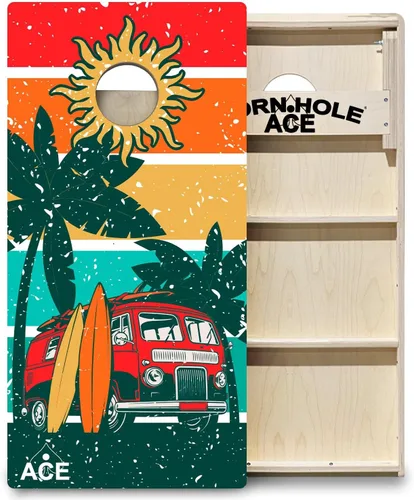 Vista 11 de ACE PRO Tablas de Cornhole profesionales con temática de playa, sin rebote. Patas triples anchas, madera contrachapada de abedul báltico de 3/4