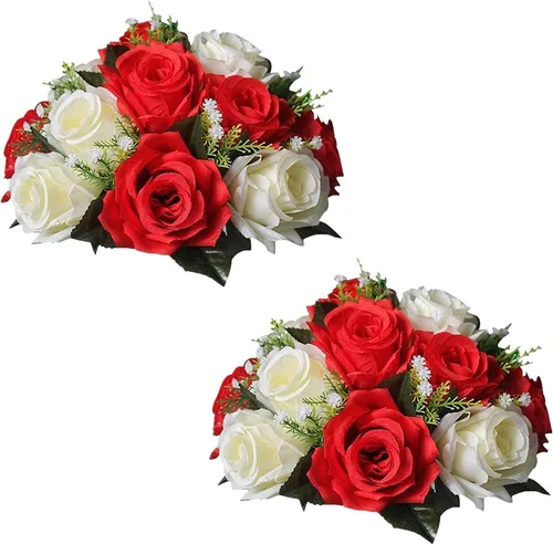 Vista 18 de Sziqiqi Flores de rosas artificiales de seda sintética para decoración de centros de mesa de boda, decoración del hogar, paquete de 2 unidades Azul