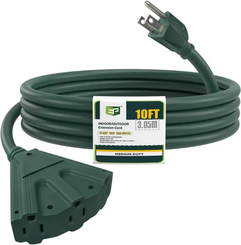Vista 17 de EP Cable de extensión para exteriores de 6 pies, 16/3 SJTW, 3 tomas de corriente eléctrica, negro Enchufe a tierra de 3 puntas, para luces