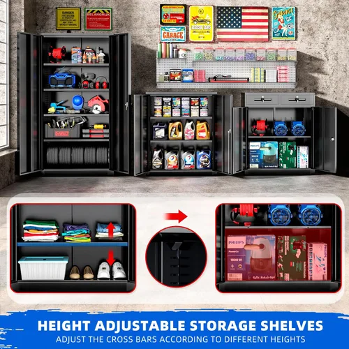 Vista 4 de Pataku Gabinete de almacenamiento de metal con puertas y estantes de ajuste, armarios de garaje de 36 pulgadas con cerradura para el hogar, oficina