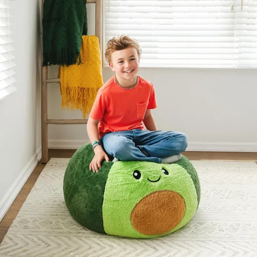 Vista 4 de Big Joe Avocado PlushiPals - Silla de puf súper suave para niños, ultra suave mezcla de poliéster y peluche, 2.5 pies recargable 2.5 feet