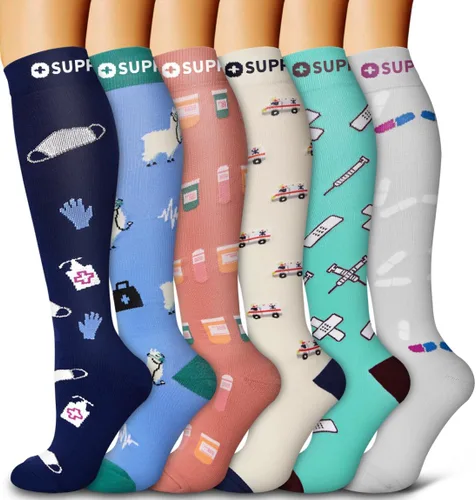 Vista 22 de Bluemaple Paquete de 6 calcetines de compresión de cobre para mujeres y hombres, el mejor apoyo para médicos, correr, enfermería, atletismo