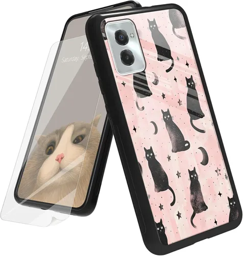Vista 69 de Funda para Motorola Moto G Play 4G 2024 con protector de pantalla, parte trasera de vidrio templado + funda de silicona suave TPU absorción