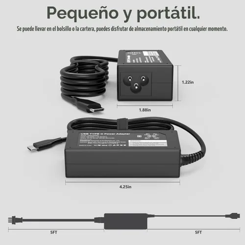Vista 4 de GKLSPL Cargador para Laptop, adaptador de corriente USB-C de 45 W compatible con HP Chromebook, carga rápida para cargador de laptop USB C, cable