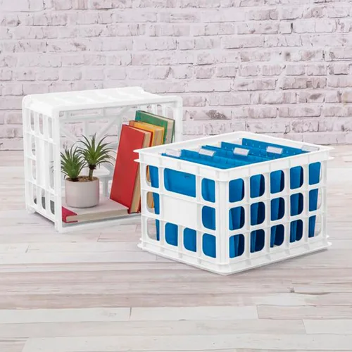 Vista 4 de Sterilite Caja de almacenamiento, cesta abierta de plástico apilable con asas, organiza el hogar, garaje, oficina, escuela, blanco, paquete de 6
