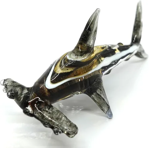 Vista 18 de Hammerhead - Figuras en miniatura de tiburón, animales marinos, pintadas a mano, arte de vidrio soplado, adornos dorados, regalo coleccionable