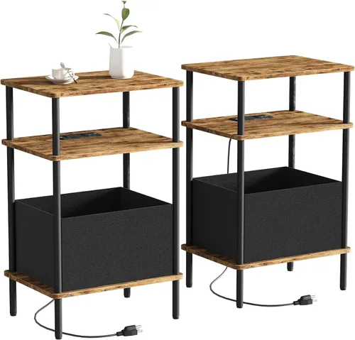 Vista 11 de Mesa auxiliar pequeña con estación de carga, mesa auxiliar para espacios pequeños, mesita de noche delgada con tomacorriente, sofá junto a la mesa