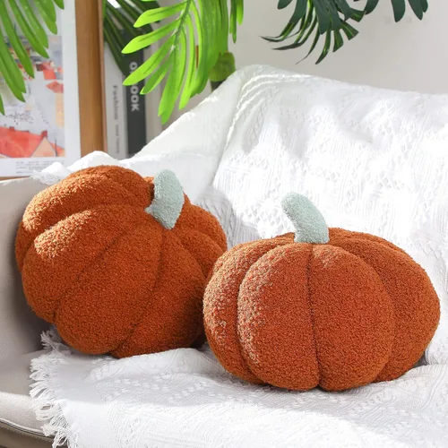 Vista 9 de Queekay - 2 almohadas de calabaza de 11 x 9.5 pulgadas, decoración de calabaza rellena 3D de otoño para el hogar, dormitorio, automóvil, sofá, cojín