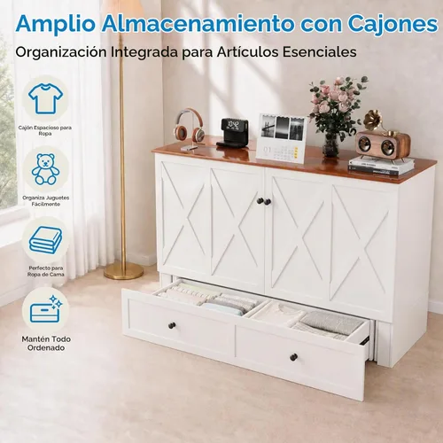 Vista 3 de Mjkone Murphy - Cama de gabinete con colchón plegable de tres pliegues