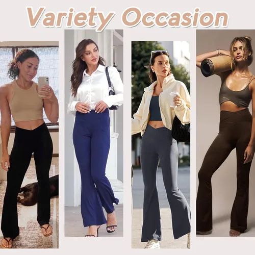 Vista 4 de GAYHAY Leggings acampanados para mujer, con bolsillos, pantalones de yoga cruzados, cintura alta, control de abdomen, corte de bota, leggings