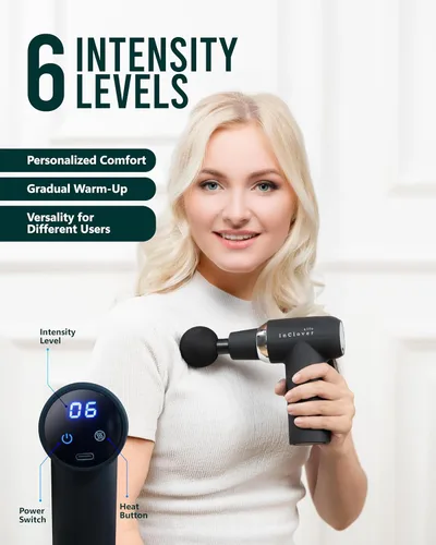 Vista 5 de Pistola de masaje InClover Life con mango extraíble para masaje muscular de tejido profundo – masajeador manual de percusión con calor para espalda
