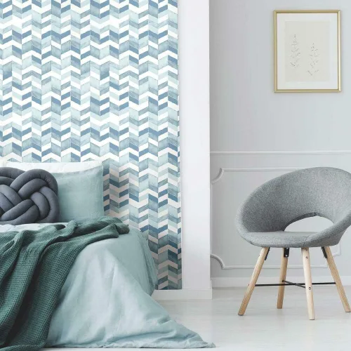 Vista 3 de RoomMates RMK11357RL Paul Brent - Papel pintado de acuarela azul y blanco Chevron