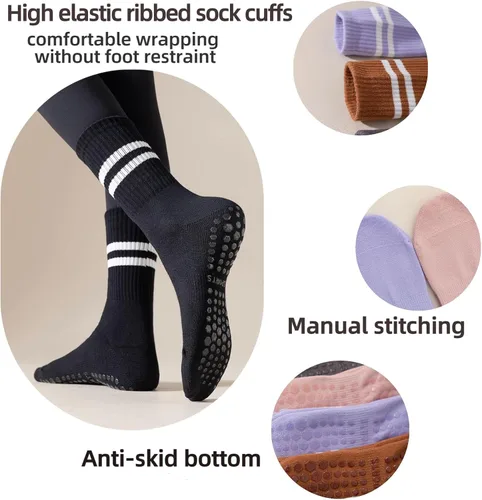 Vista 2 de Calcetines de yoga antideslizantes para mujer con agarre para pilates, calcetines de hospital para mujer Barre Grippy