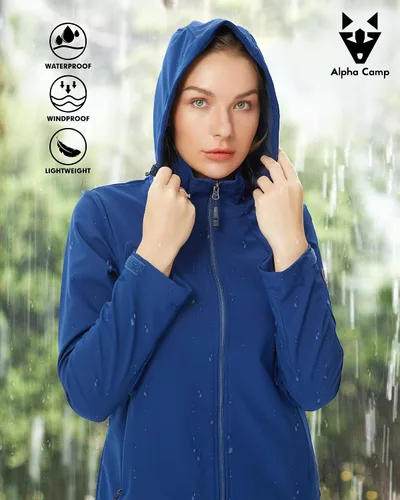 Vista 4 de ALPHA CAMP Chamarras impermeables para mujer, chaquetas cortavientos con capucha, abrigos de lluvia para exteriores, senderismo, camping