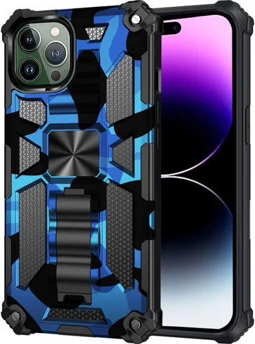 Vista 32 de CCSmall Funda de camuflaje para Apple iPhone 14 para hombres, protección resistente a prueba de golpes con función atril para iPhone 14 MC verde