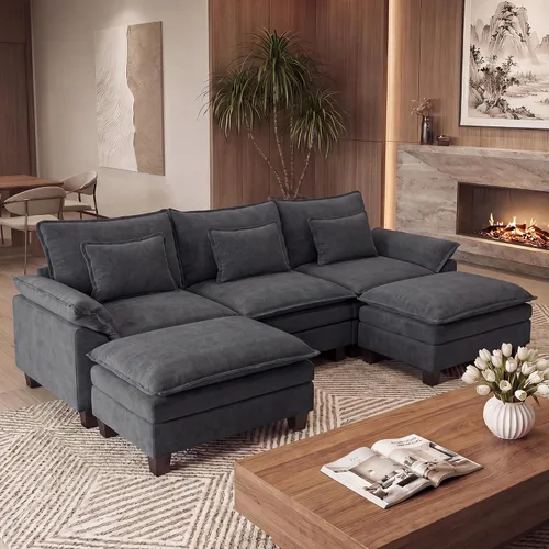 Vista 24 de URRED - Sofá seccional modular Cloud, sofá moderno en forma de L de 87" con profundidad de asiento con otomana y almohadas, ultra cómodo sofá