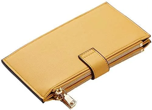 Vista 5 de Travelambo Billetera plegable con bloqueo RFID para mujer con bolsillo con cremallera