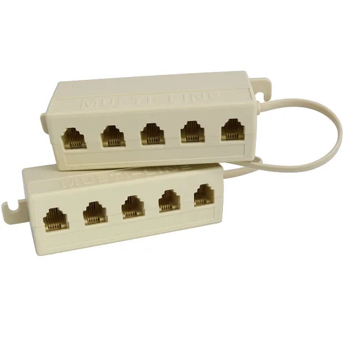 Vista 3 de Divisor de teléfono de cinco vías 2PCS RJ11 6P4C línea telefónica 1 macho a 5 hembra modular T adaptadores Jack