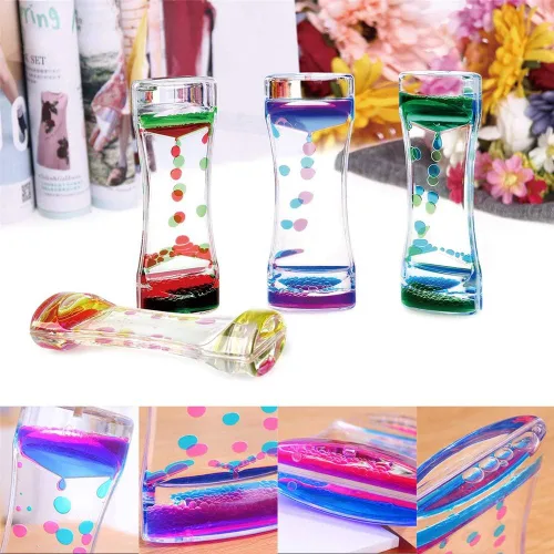 Vista 5 de Paquete de 6 burbujas de movimiento líquido para niños y adultos, paquete de 6 grandes burbujas líquidas, serie arcoíris, temporizador, sensorial