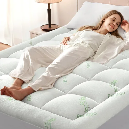 Vista 7 de Anluoer - Cubrecolchón de espuma viscoelástica tamaño Queen, color gris oscuro Rayon Derived from Bamboo, Cooling, Back Pain Relief, Cloud-Like