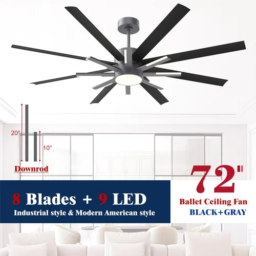 Vista 2 de Ventiladores de techo negros de 72 pulgadas con luces y control remoto, moderno ventilador de techo grande para sala de estar, dormitorio, patio, 6