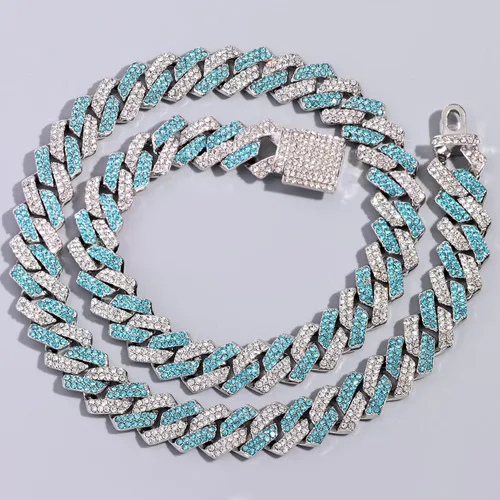 Vista 4 de loumssiy Cadena de eslabones cubanos de Miami chapada en plata para hombres y mujeres, collar cubano de Miami con diamantes para hombres, joyería