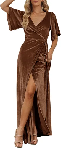 Vista 17 de MEROKEETY Vestido largo de terciopelo con cuello en V para mujer, invitada Negro