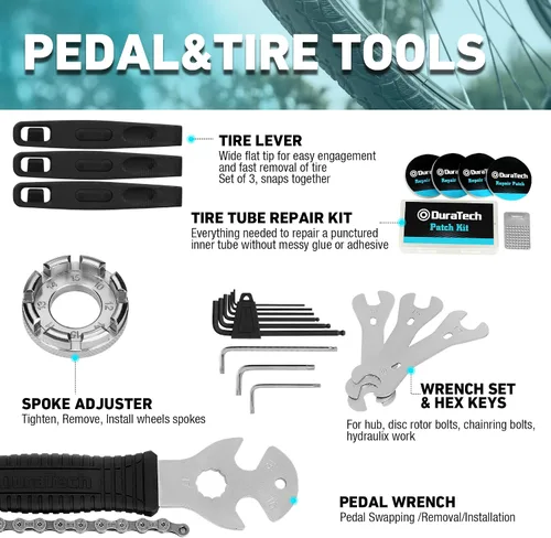 Vista 8 de DURATECH Juego de 41 piezas de herramientas para reparación de bicicletas, kit completo de herramientas para bicicletas con caja de almacenamiento