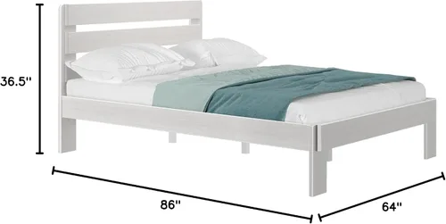 Vista 2 de Max & Lily - Cama Queen moderna de granja con cabecera de tablones, cama plataforma de madera de pino de Nueva Zelanda maciza, acabado blanco lavado