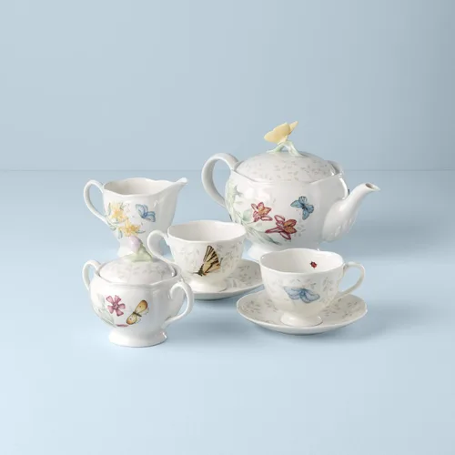 Vista 4 de Lenox Butterfly Meadow - Juego de té de 8 piezas, servicio para 2, color blanco