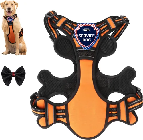 Vista 8 de Gimilife Arnés para perro, chaleco reflectante ajustable para perro, arnés sin tirones con insignia y corbatín para cachorros, perros pequeños