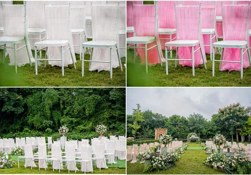 Vista 6 de VORCOOL 2 fundas de tul para falda de silla para despedida de soltera y decoración de boda, diseño de pajarita esponjosa y elegante, fundas de malla