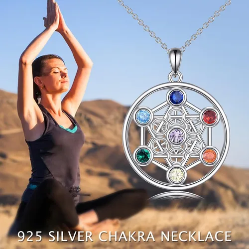 Vista 6 de YFN Collar de plata de ley con 7 chakras, colgante de piedras preciosas espirituales, joyería de yoga para mujeres y hombres