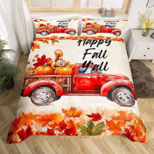 Vista 34 de Erosebridal Juego de funda de edredón individual de pavo de Acción de Gracias, juego de ropa de cama de calabaza y hojas de otoño para niños