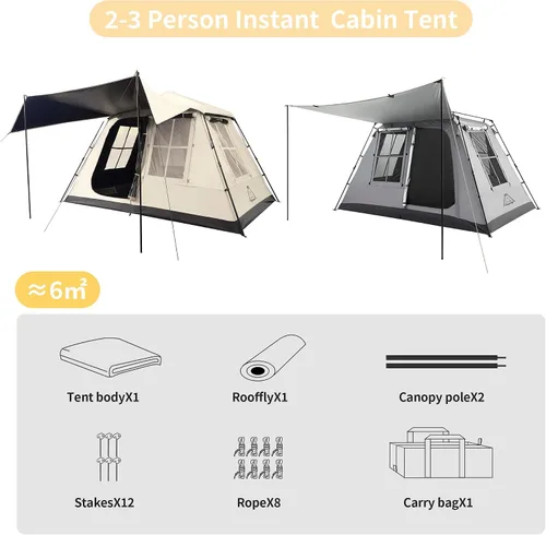 Vista 3 de TENPLAY - Tienda de campaña instantánea para 2 a 4 personas, tienda de campaña desplegable portátil, de un solo toque, instalación con 60 segundos