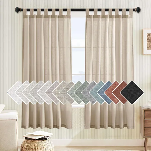 Vista 22 de Cortinas de lino para sala de estar, decoración para el hogar, con pestaña superior, privacidad añadida, ahorro de energía, filtro de luz