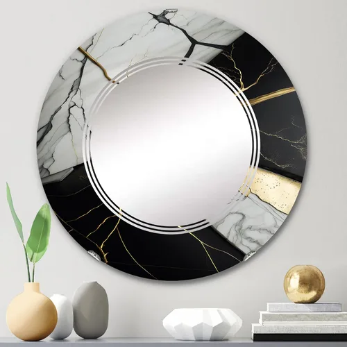 Vista 2 de DesignQ Abstract Geode Black IV- Vanity Mirror, Bathroom Mirrors, Wall Mirrors for Living Room, Bedroom - Round Mirror - Large 24'x24', 32'x32