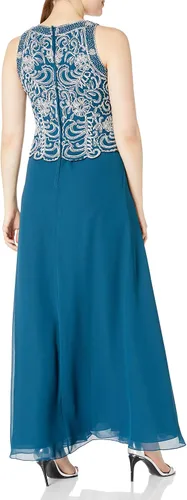 Vista 3 de J Kara Vestido largo con cuentas festoneadas sin mangas para mujer con bufanda