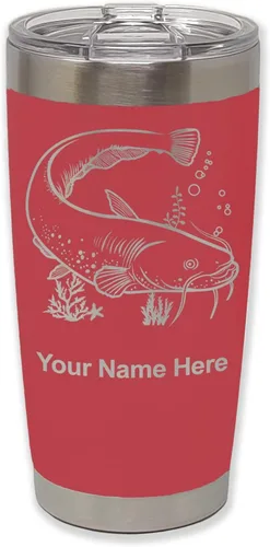 Vista 21 de LaserGram Vaso aislado al vacío de 20 onzas, bagre, grabado personalizado incluido (negro)