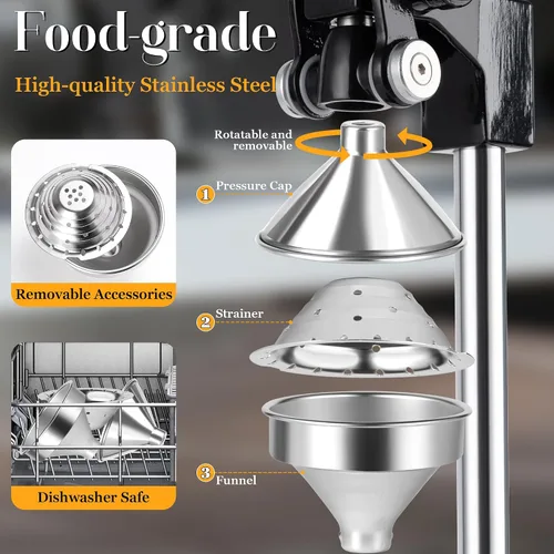Vista 3 de Exprimidor manual de hierro fundido, exprimidor de limón, prensa de cítricos de grado comercial adecuada para naranjas, limones, limas y granadas