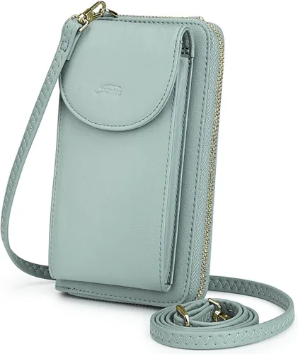 Vista 14 de S-ZONE - Bolso cruzado para mujer, de cuero sintético de PU, con bloqueo RFID, para teléfono celular/billetera A-Negro