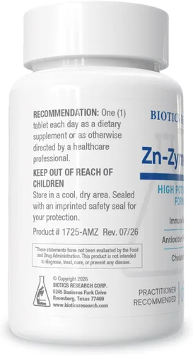 Vista 3 de BIOTICS RESEARCH Zn-Zyme Forte Citrato de Zinc y Gluconato 25mg 100